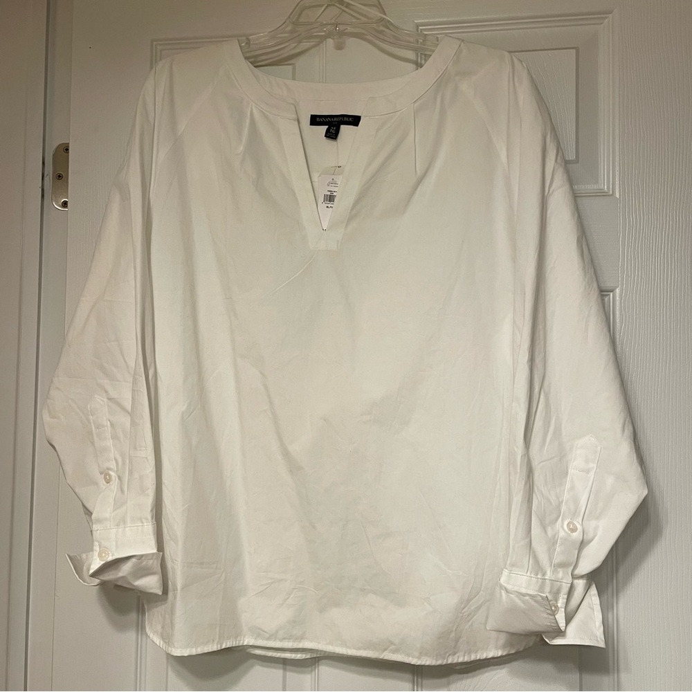 Women’s NWT Banana Republic Factory White Tunic Popover Dress Shirt, Size XL